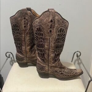 Brown Western Cowboy Boots with Wing Design